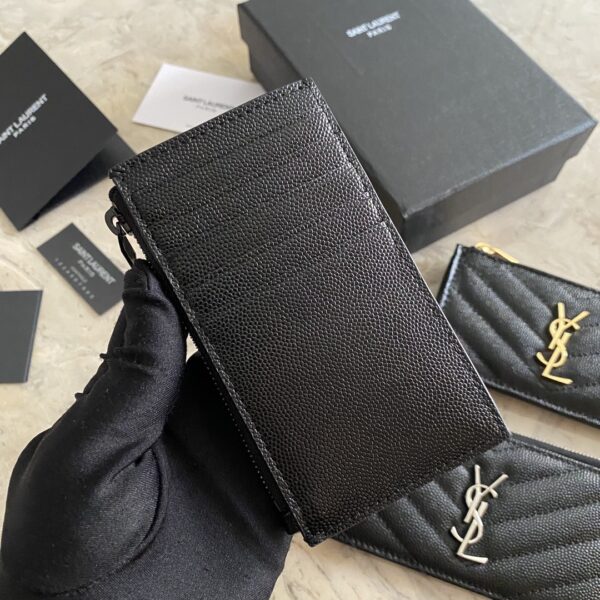 YSL Caviar Zipper Card Holder - Black - Image 4