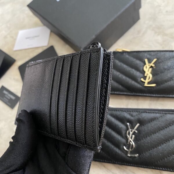 YSL Caviar Zipper Card Holder - Black - Image 3