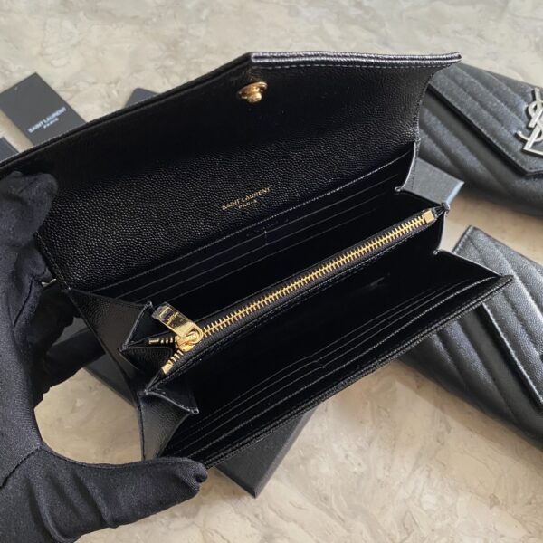 YSL Caviar Wallet Practical One zipper Compartment Bag - Black (Golden) - Image 2