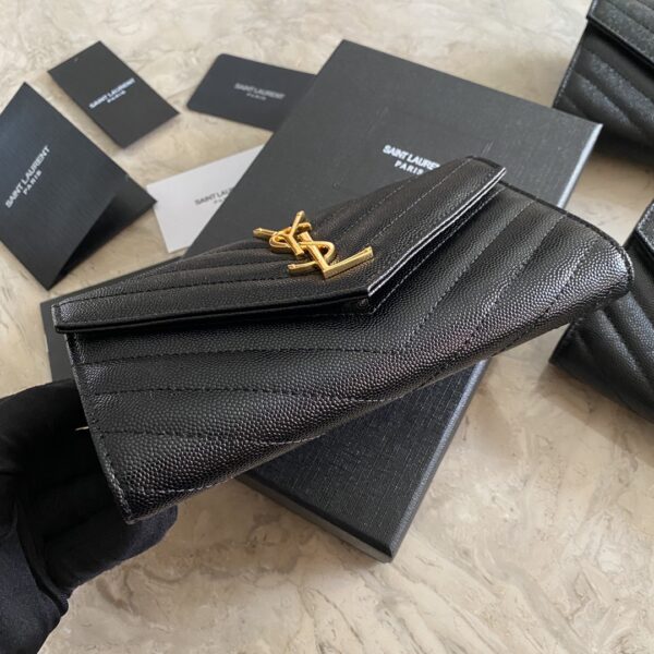 YSL Caviar Wallet Practical One zipper Compartment Bag - Black (Golden) - Image 5