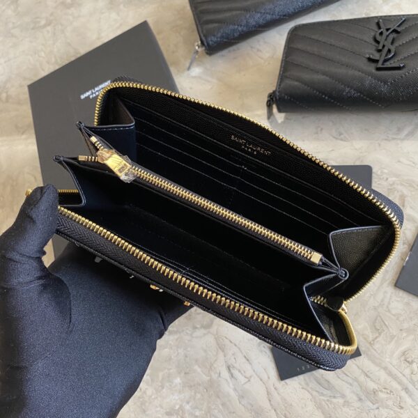 YSL Caviar Zipper Wallet - Black (Golden) - Image 2