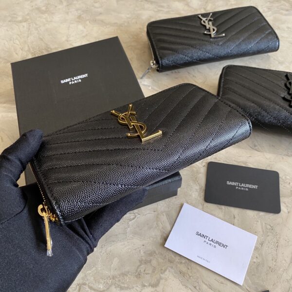 YSL Caviar Zipper Wallet - Black (Golden) - Image 3