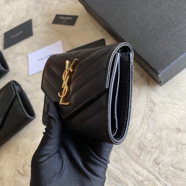 YSL Caviar Short Tri-fold Wallet - Black (Golden) - Image 2