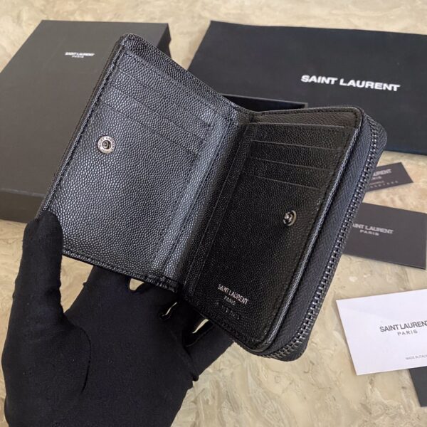 YSL Caviar Zipper Large Capacity Short Wallet - Black (Black) - Image 4