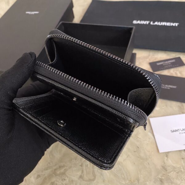 YSL Caviar Zipper Large Capacity Short Wallet - Black (Black) - Image 3